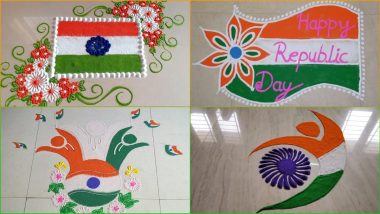 Easy Rangoli Designs for Republic Day 2022: Tiranga, Indian Map, Peacock and Patriotism Slogan Rangoli Pattern Images and Videos To Celebrate 73rd Gantantra Diwas on 26 January